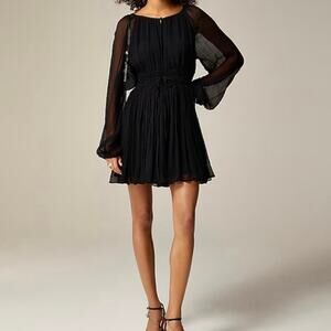 J.Crew Elena Long Sleeve Mini Dress Crinkle Chiffon Cupro Date LBD CF792 Black